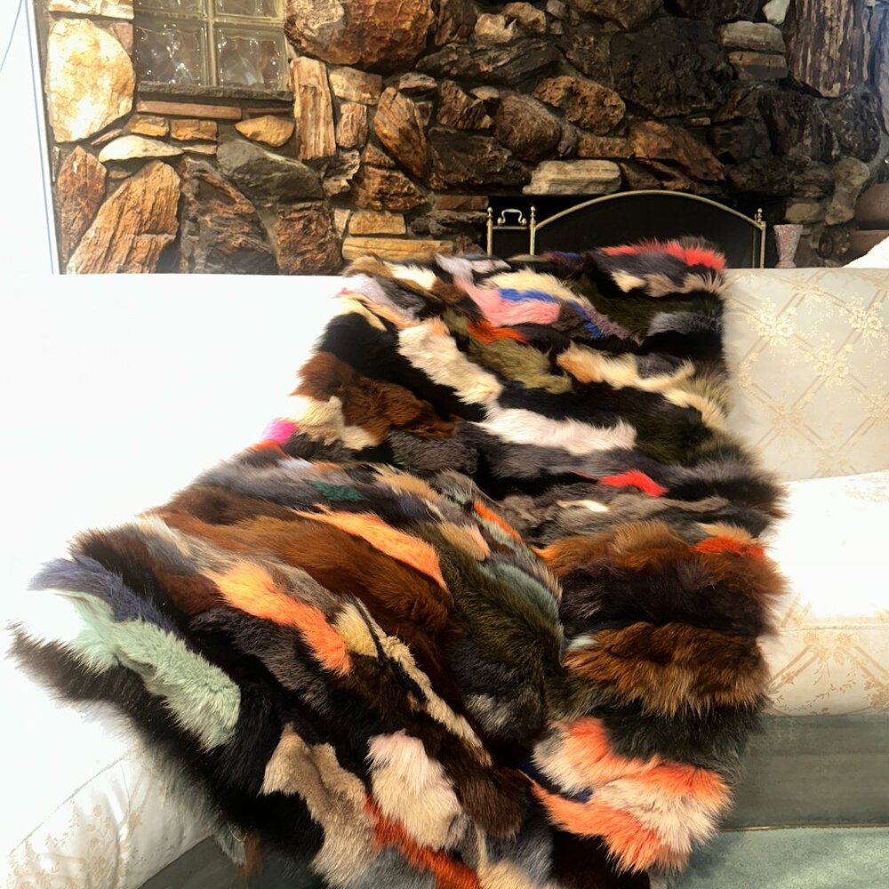 Luxurious Multi-Colored Fox Fur Blanket